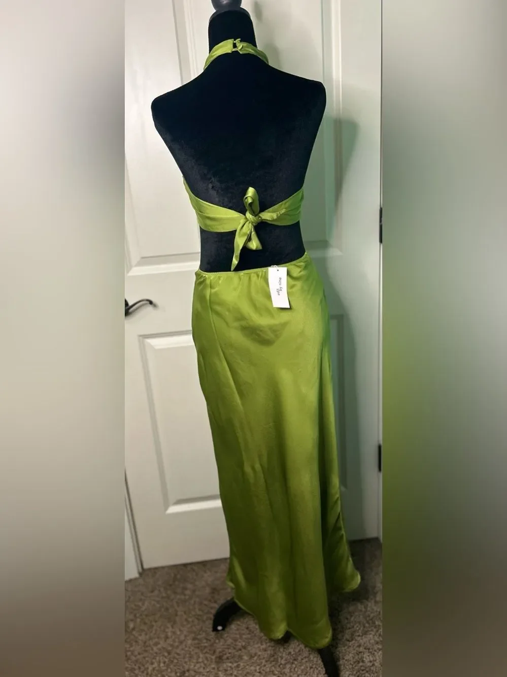 Edit by Nine Satin Halter Cutout Twist Front Maxi Dress Green - Picture 6 of 14